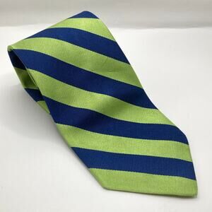 J. Crew Green & Navy Blue 100% Silk Striped Repp Tie Preppy Office Gift Classic
